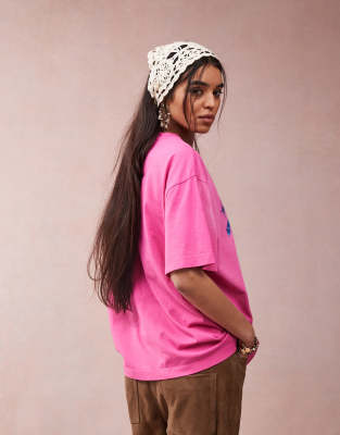 Asos Design Oversized T-shirt With Embroidered Celestial Graphic In Pink