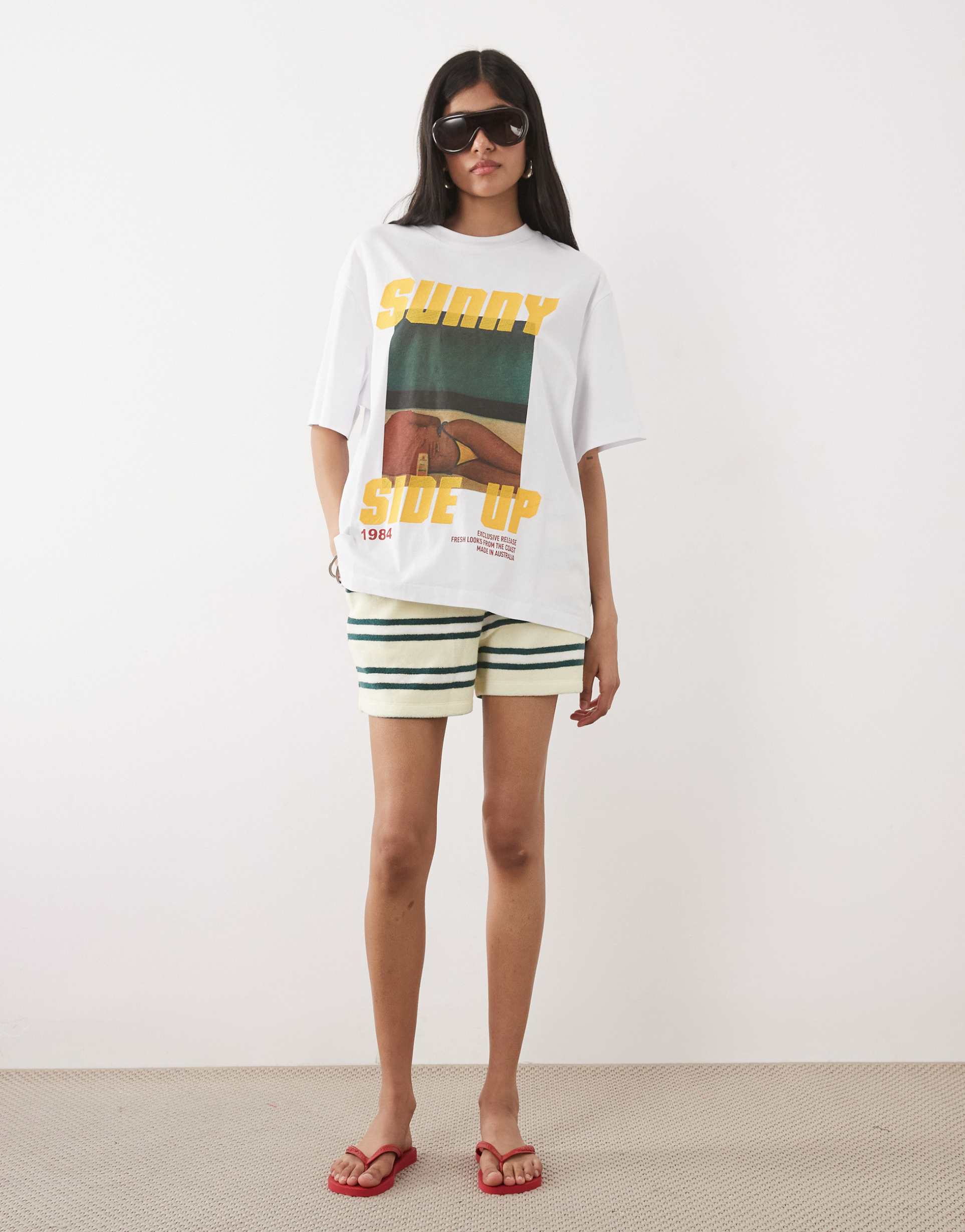 asos design oversized t-shirt with embroidered sunny side up graphic in white