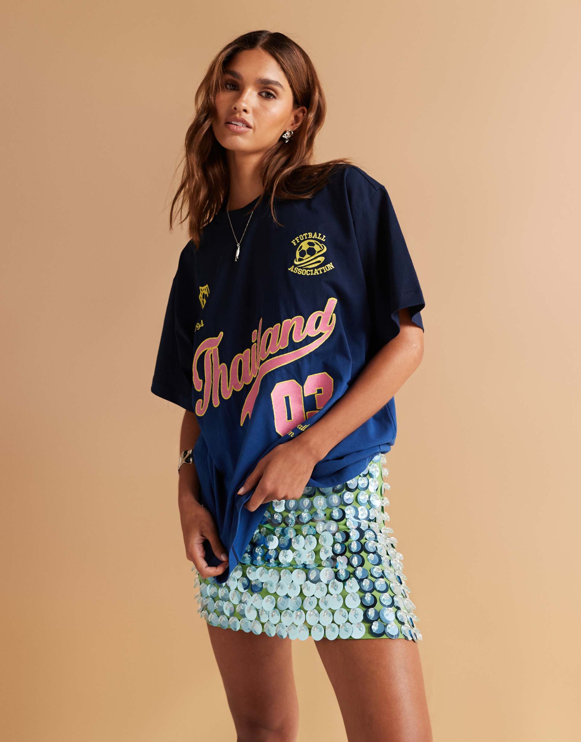 asos design oversized t-shirt with embroidered thailand soccer graphic