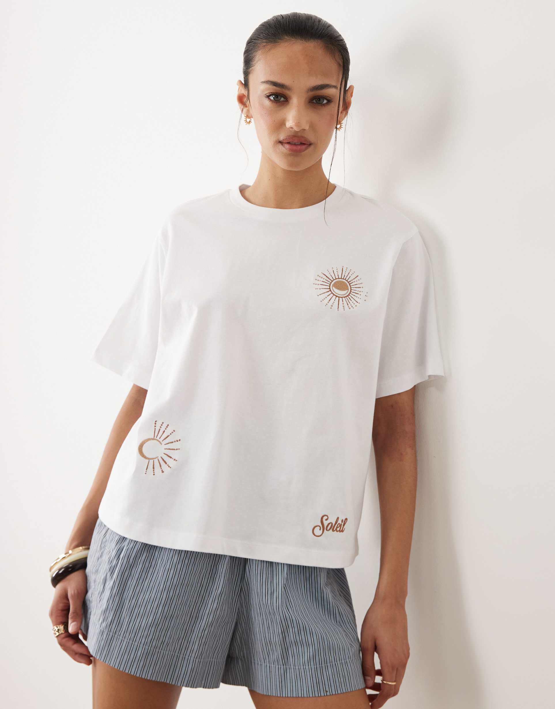 asos design oversized t-shirt with embroidery details in white