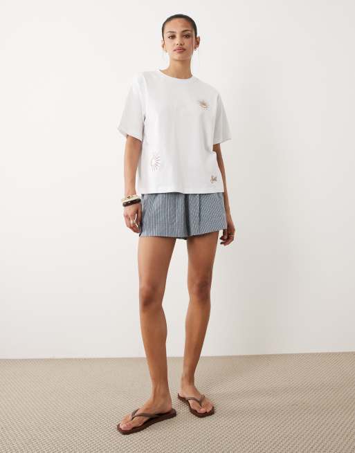 ASOS DESIGN oversized t-shirt with embroidery details in white, 2 of 4