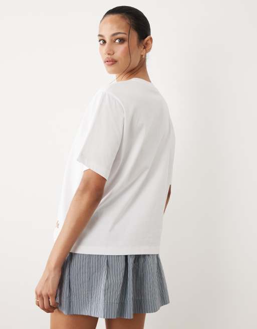 ASOS DESIGN oversized t-shirt with embroidery details in white, 4 of 4
