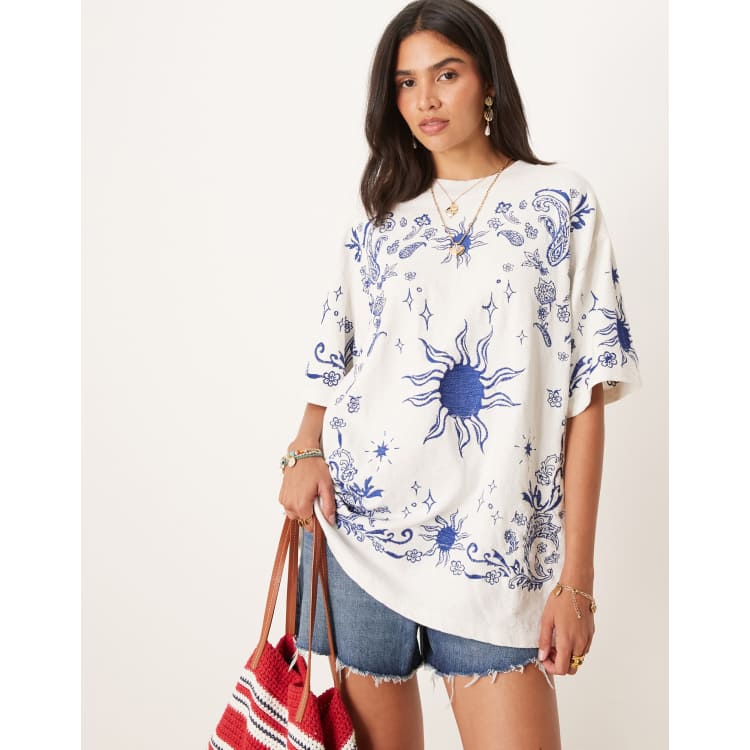 ASOS DESIGN Oversized T-shirt with embroidery in off white