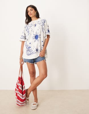 Asos Design Oversized T-shirt With Embroidery In White