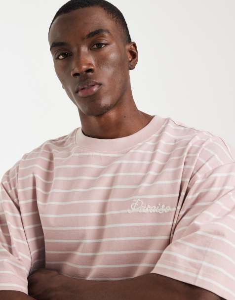 ASOS DESIGN oversized t-shirt with embroidery in pink stripe - view 1