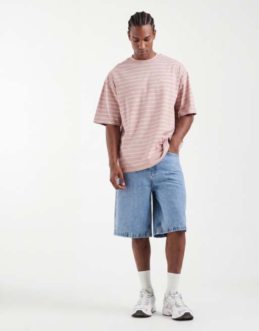 ASOS DESIGN oversized T-shirt with embroidery in pink stripe, 2 of 5