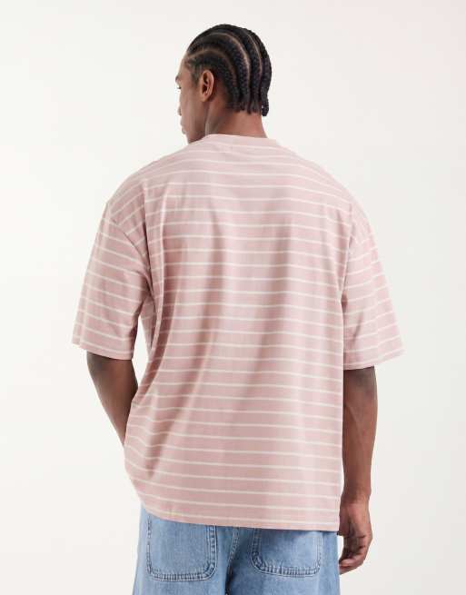 ASOS DESIGN oversized T-shirt with embroidery in pink stripe, 5 of 5