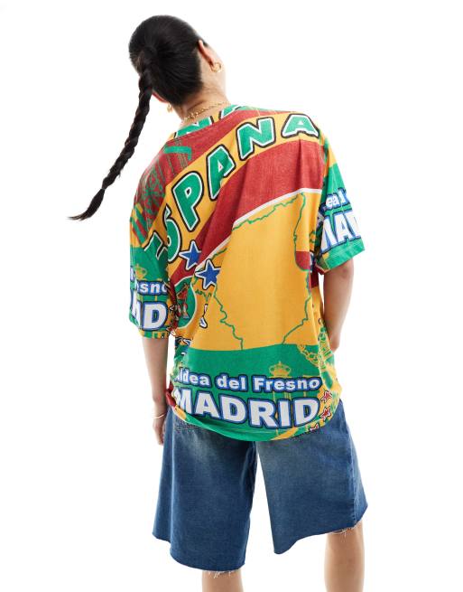 ASOS DESIGN oversized t shirt with espana madrid all over graphic