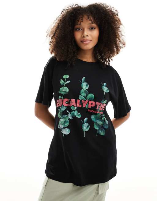 ASOS DESIGN oversized T-shirt with eucalyptus graphic in black