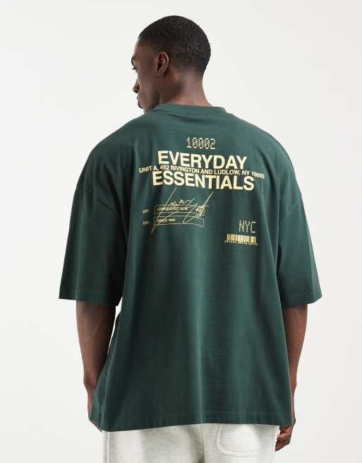 ASOS DESIGN oversized t-shirt with everyday essentials text graphic in green, 3 of 5