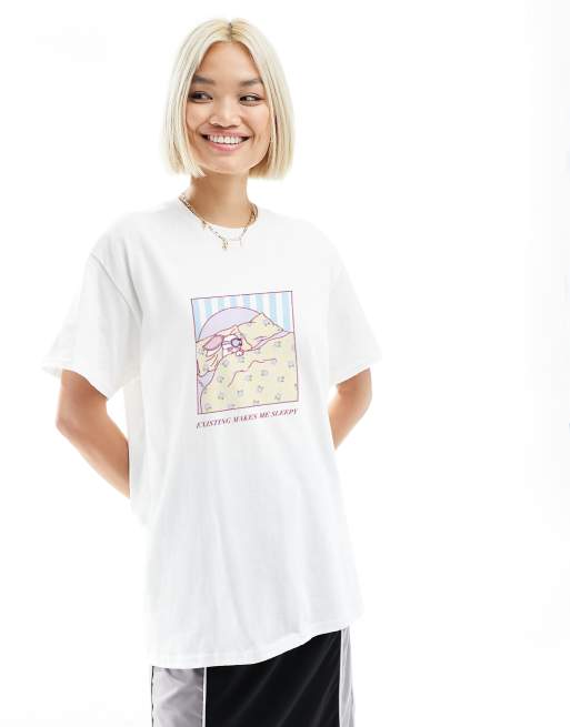 ASOS DESIGN oversized t shirt with existing makes me sleepy graphic in  white