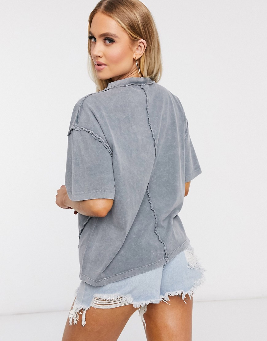 ASOS DESIGN OVERSIZED T-SHIRT WITH EXPOSED SEAMS IN WASHED GRAY,AW20BASIC67NL