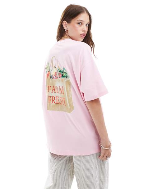 ASOS DESIGN oversized t-shirt with farmers market graphic in baby pink