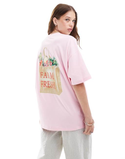 ASOS DESIGN oversized t-shirt with farmers market graphic in baby pink