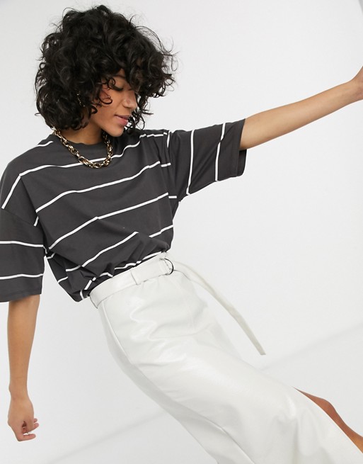 ASOS DESIGN oversized t-shirt with fine stripe in charcoal and white