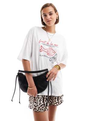 Asos Design Oversized T-shirt With Fish Graphic In White