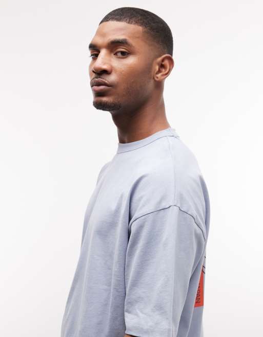 ASOS DESIGN oversized t-shirt with flamingo graphic in washed blue, 3 of 5