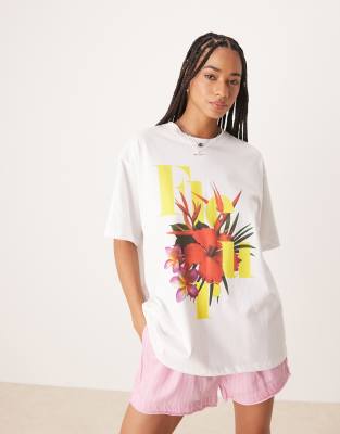 Asos Design Oversized T-shirt With Fleur Graphic In White