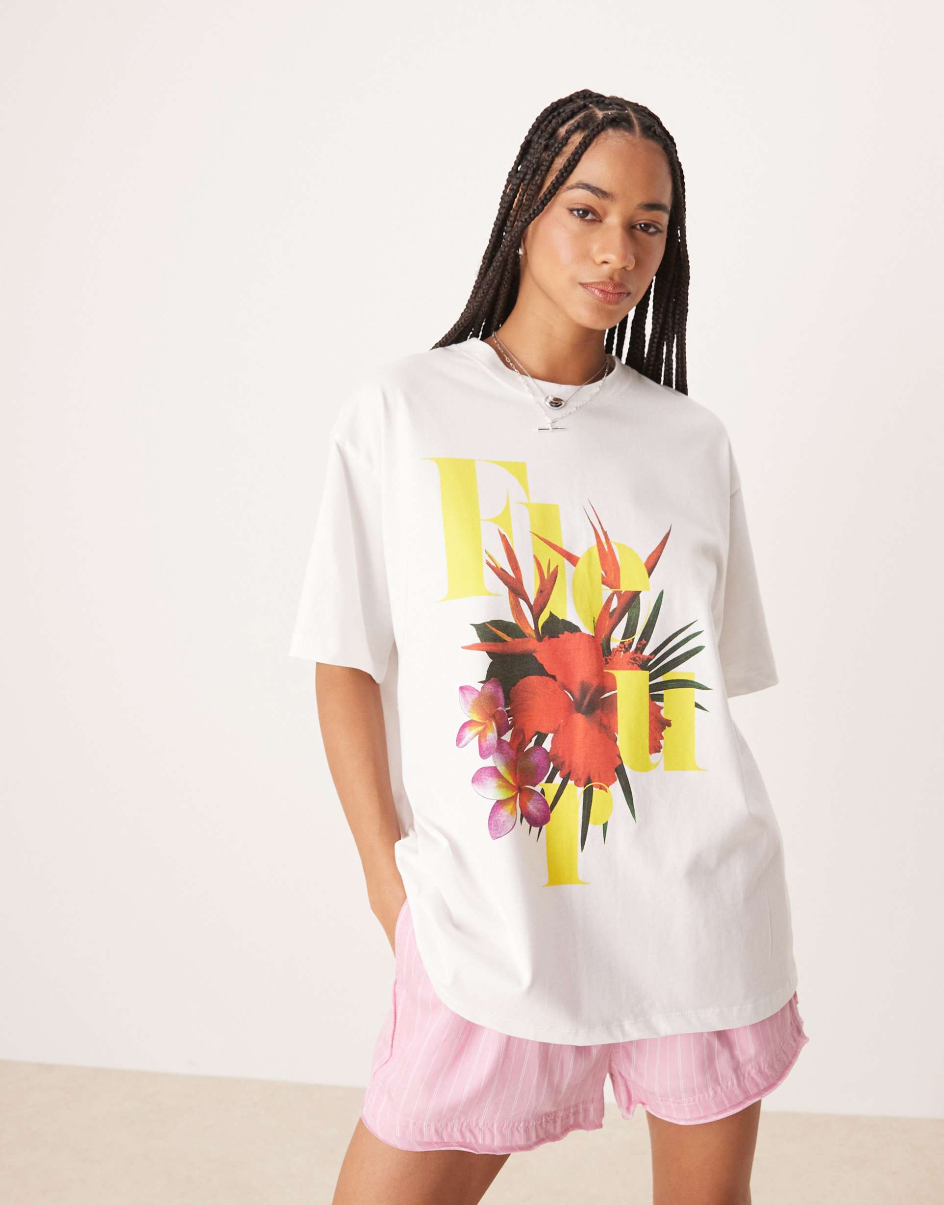 asos design oversized t-shirt with fleur graphic in white