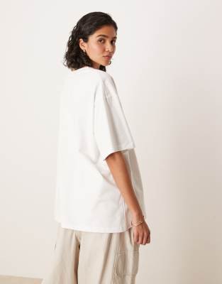 Asos Design Oversized T-shirt With Fleurs Flower Graphic-white