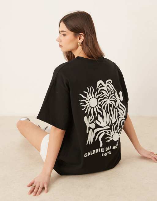 ASOS DESIGN oversized t-shirt with floral back graphic in black