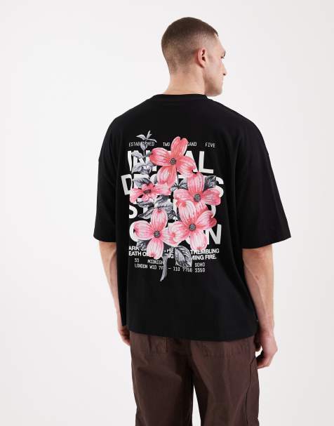 ASOS DESIGN oversized t-shirt with floral back print in black
