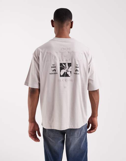 ASOS DESIGN oversized t-shirt with floral back print in grey, 3 of 5
