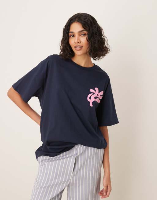 ASOS DESIGN oversized t-shirt with floral back print in navy