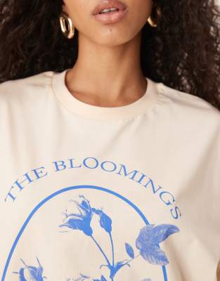 Asos Design Oversized T-shirt With Floral Blooming Graphic In White