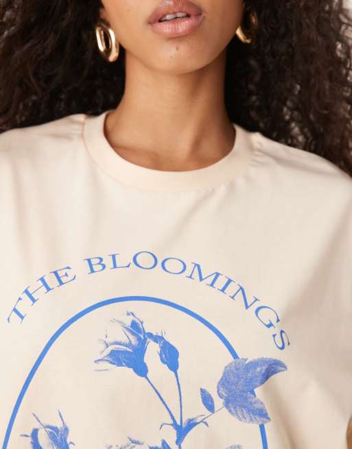 ASOS DESIGN oversized t-shirt with floral blooming graphic in buttermilk, 2 of 4
