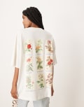 [ASOS DESIGN] ASOS DESIGN oversized t-shirt with floral chart graphic in cream-White M CREAM