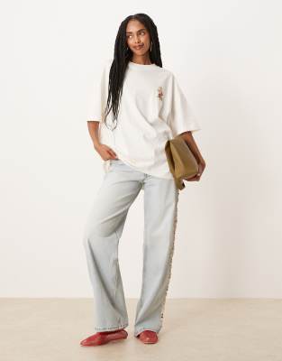 Asos Design Oversized T-shirt With Floral Chart Graphic In White
