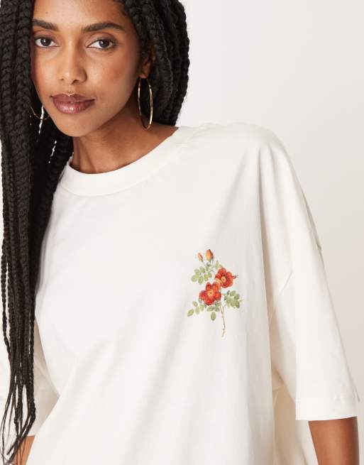 ASOS DESIGN oversized t-shirt with floral chart graphic in cream