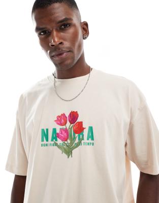 Asos Design Oversized T-shirt With Floral Graphic In Neutral