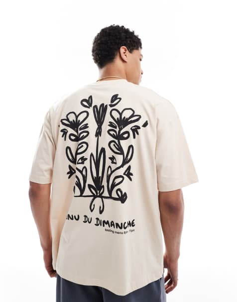 ASOS DESIGN oversized t-shirt with floral graphic in beige - view 1