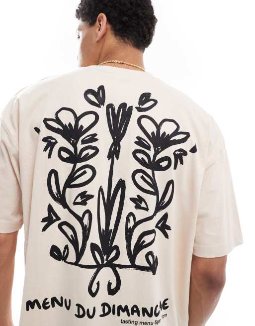 ASOS DESIGN oversized t-shirt with floral graphic in beige, 4 of 4