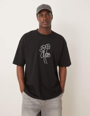 ASOS DESIGN oversized t-shirt with floral graphic in black