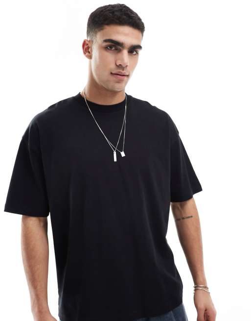 ASOS DESIGN - Oversized og sort T-shirt med grafisk blomsterprint