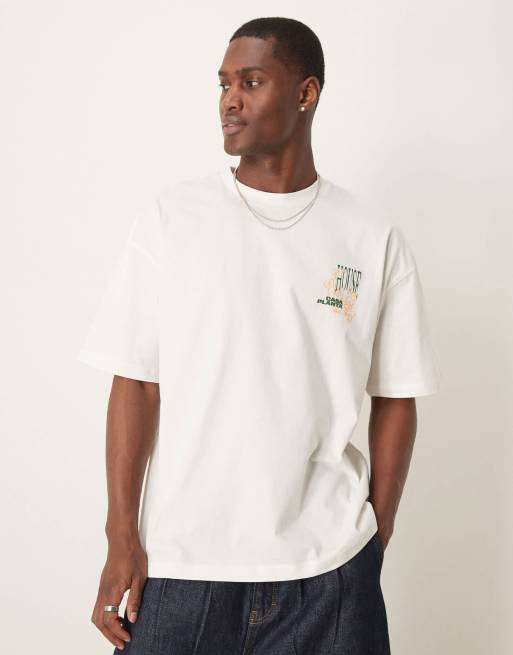 ASOS DESIGN oversized t-shirt with floral graphic in cream , 2 of 4