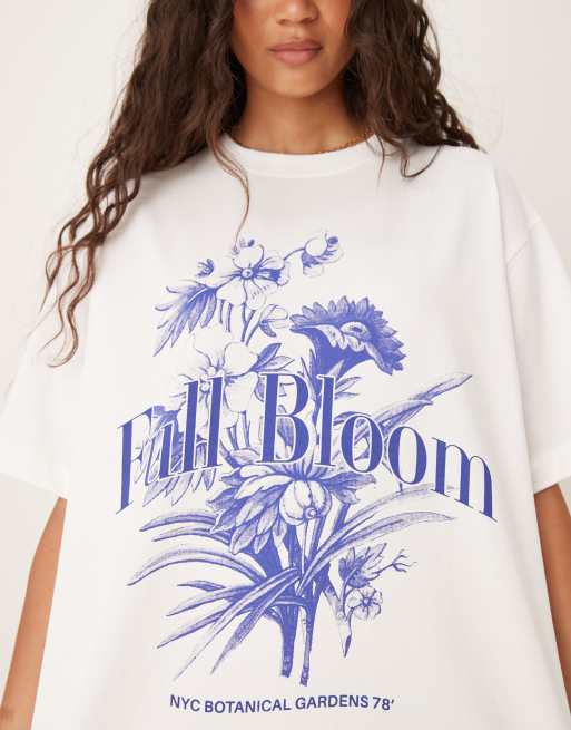 ASOS DESIGN oversized T-shirt with floral graphic in cream