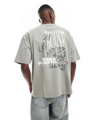 Asos Design Oversized T-shirt With Floral Graphic In Gray