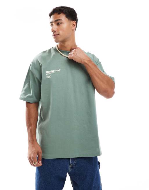 ASOS DESIGN oversized T-shirt with floral graphic in green