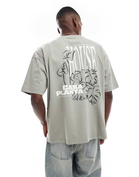 ASOS DESIGN oversized t-shirt with floral graphic in grey - view 1