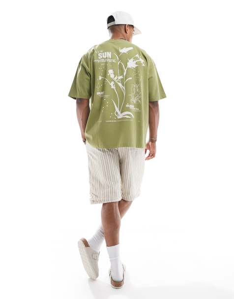 ASOS DESIGN oversized t-shirt with floral graphic in khaki green - view 1
