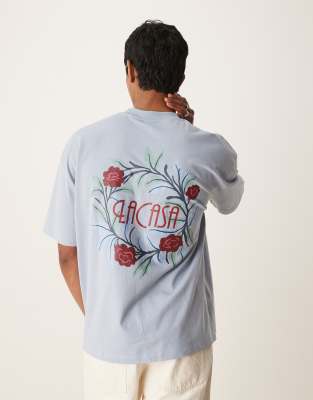 Asos Design Oversized T-shirt With Floral Graphic In Blue