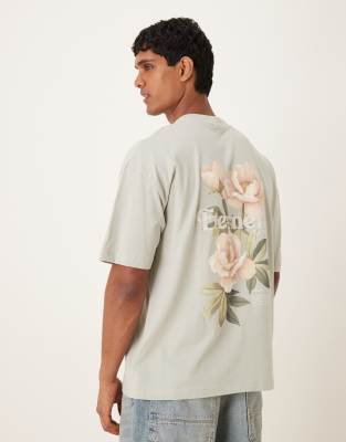 Asos Design Oversized T-shirt With Floral Graphic In Gray
