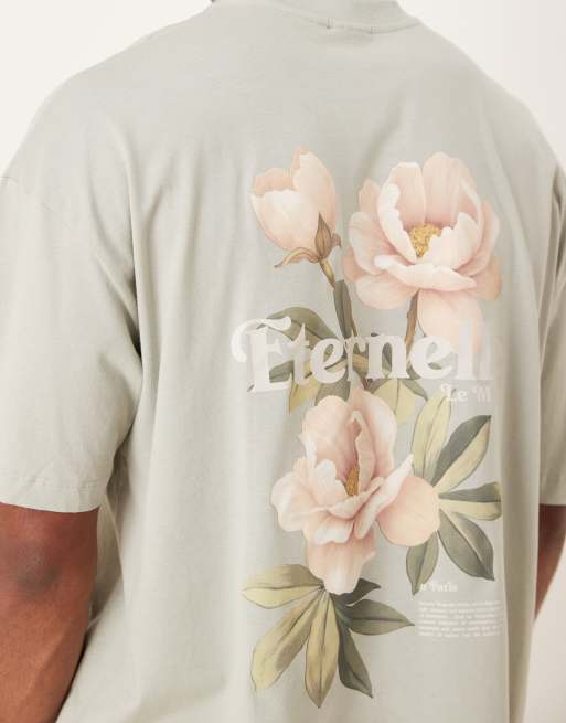 ASOS DESIGN oversized T-shirt with floral graphic in light gray