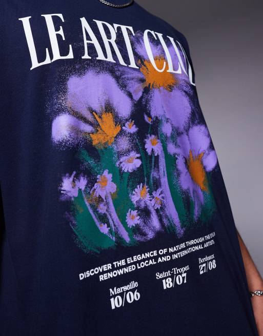 ASOS DESIGN oversized t-shirt with floral graphic in navy, 4 of 4