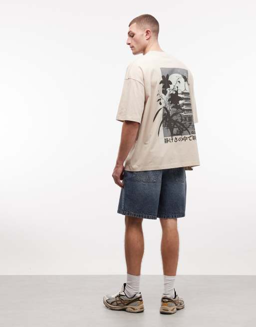 ASOS DESIGN oversized T-shirt with floral graphic in stone, 3 of 5