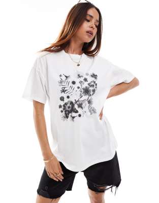 ASOS DESIGN oversized t shirt with floral graphic in white | ASOS